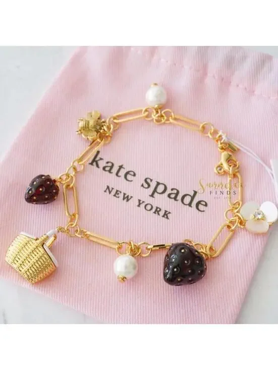 Kate Spade Picnic Perfect Charm Bracelet Strawberry Basket Bee Flower NWT - Picture 7 of 10